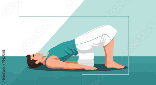 Man Performing Yoga Exercise Using Blocks, Creating Body Awareness and Strength