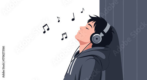 Peaceful Listening Experience: Young Person Soaking In Music Through Headphones, Artistic