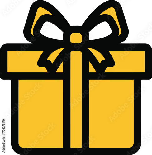 A yellow gift box with a yellow ribbon and bow, isolated on a transparent background