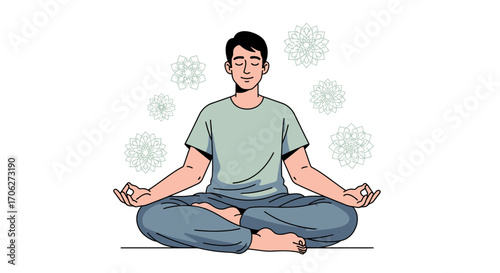 Peaceful Meditation Illustration: A Man Achieving Inner Harmony and Mindfulness