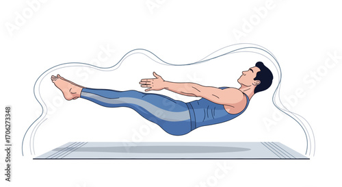 Man Practicing Pilates Pose Illustration for Fitness, Health, and Wellness Concepts