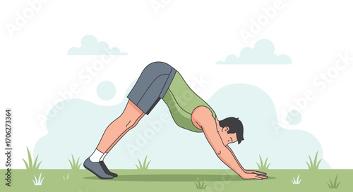 Man Practicing Yoga in the Environment with a Healthy Lifestyle and Fresh Air