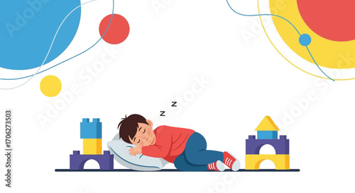 Peaceful Slumber A Depiction of Childhood Rest and Playful Block Construction