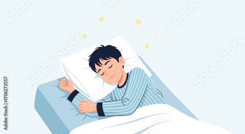 Peaceful Slumber: A Youthful Dreamer's Comforting Rest and Dreamlike Stars Embellishment