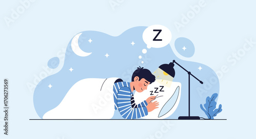 Peaceful Slumber: A Person Dreaming Under The Moonlight With Bedside Lamp