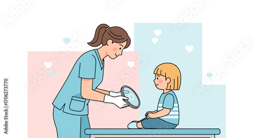 Pediatrician Examining A Young Child's Health During A Medical Checkup Illustration