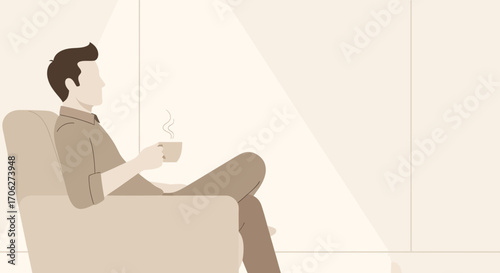 Man Relaxing Peacefully While Enjoying Coffee in a Comfortable Chair at Home