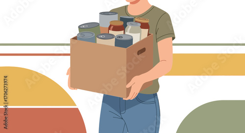 Person Carrying a Box Full Of Canned Food for Volunteering or Charity Efforts