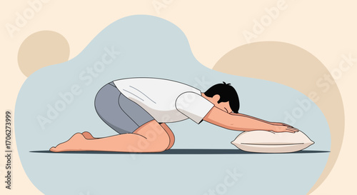 Man Resting In A Calm Pose With Pillow In Minimalistic Illustration Style