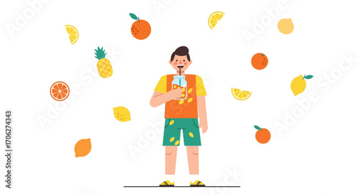 Person Drinking Beverage With Fruit: Tropical, Refreshing, And Summer Concept