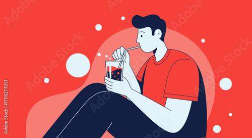 Person Drinking Refreshing Carbonated Beverage During Relaxation On A Crimson Background
