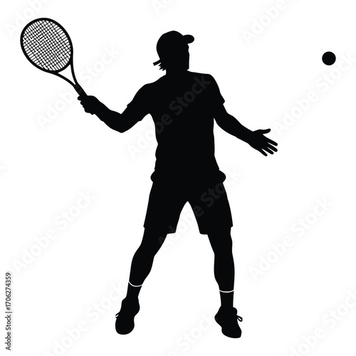 Silhouette of a tennis player in action during a match silhouette