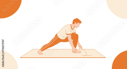 Man Warming Up Preparing To Jump Rope, Simple Minimalist Vector Illustration Background Focus