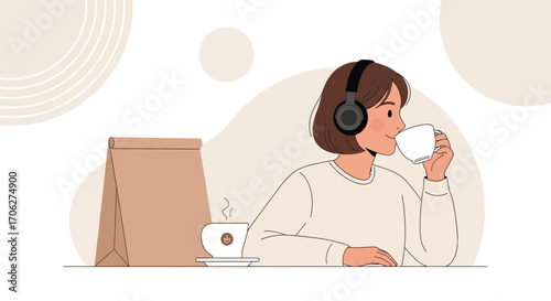 Person Enjoys Coffee With Listening Music In Peaceful Moment Of Day, Enjoying Beverages