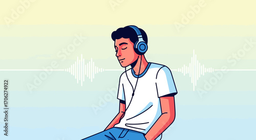 Person Enjoys Music Through The Headphones, Relaxed And In The Soundwave