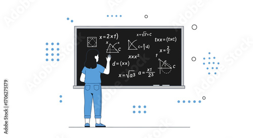 Mathematics Teacher Explaining Complex Theories on a Blackboard to Students Easily Educated