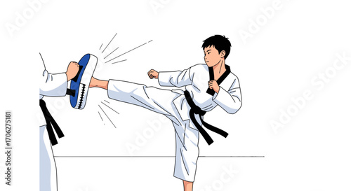 Martial Arts Training: A Young Person Performing A Powerful Leg Strike Technique