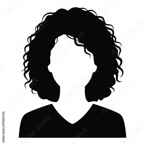 Silhouette avatar of a woman with voluminous curly hair and a simple t-shirt silhouette