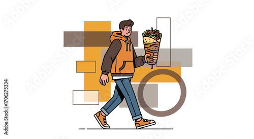 Person Holding Large Food Item Vector Illustration, Isolated Against White Background