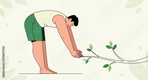 Person Interacting With Nature, Reaching For a Branch, Conceptual Illustration of Growth