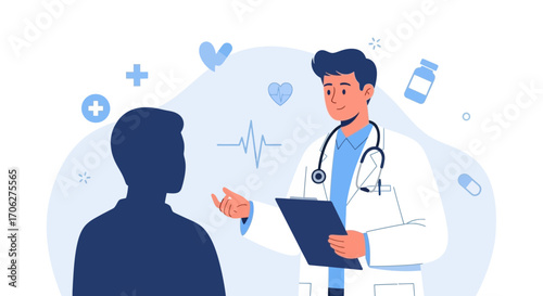 Medical Consultation Depicting Physician Analyzing Patient Details and Diagnosing with Stethoscope