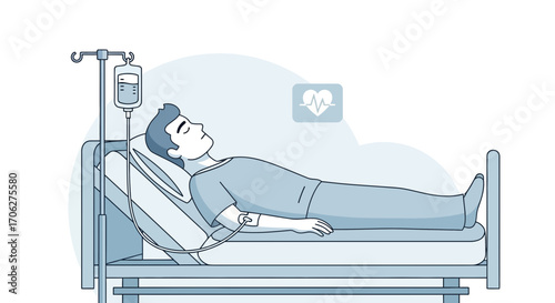 Medical Illustration of Patient Being Treated and Monitored in Hospital Bed