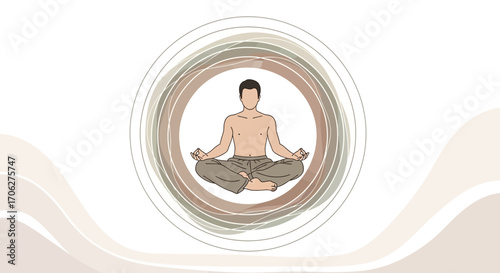 Person Meditating Concentrically Amidst Serene Artwork Creating a Sense of Calm