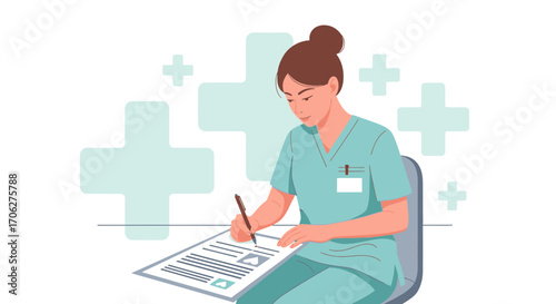 Medical Professional Concentrating On Official Documentation Within A Healthcare Environment