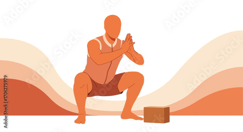 Person Performing Bodyweight Exercise Squatting Near Yoga Block in Modern Style