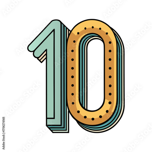 Decorative number 10 vector design in retro style