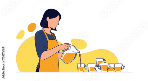 Person Pours Refreshments Into Tumblers Ready For Beverage Consumption Illustration