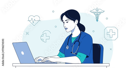 Medical Professional Uses Laptop for Consultation and Modern Healthcare Practices