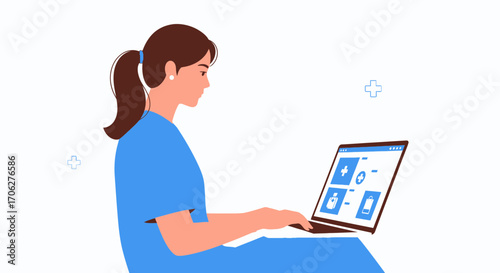 Medical Professional Using Laptop, Modern Healthcare, Telemedicine. Online Consultation Concept
