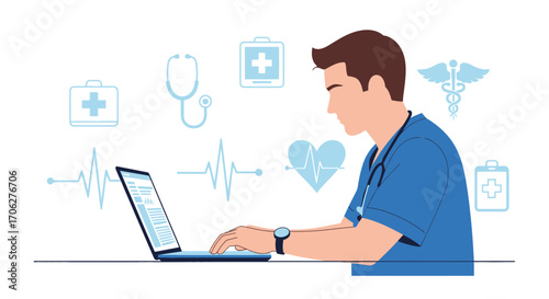 Medical Professional Working Digitally: Modern Healthcare and Telemedicine Conceptualized
