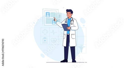 Medical Specialist Giving Detailed Information on Patient Records using Advanced Technology