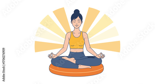 Meditating Woman Positioned In Lotus, Radiating Peaceful Energies And Inner Serenity