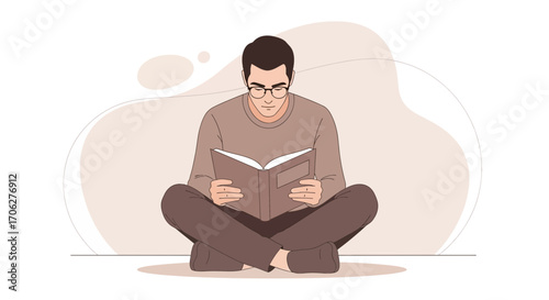 Person Relaxing While Reading A Book, Enjoying Leisure Time, In Comfort and Tranquility