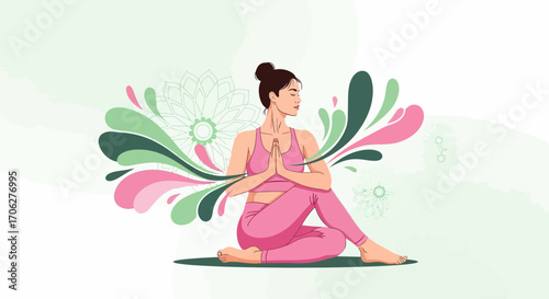 Meditative Female Portrait With Floral Accents In A Calm And Serene Pose