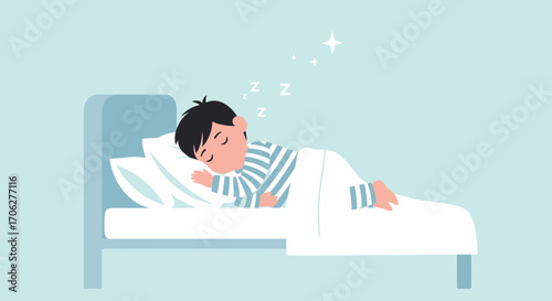 Person Sleeping Peacefully in Bed, Dreamy Illustration for Relaxation and Sweet Sleep