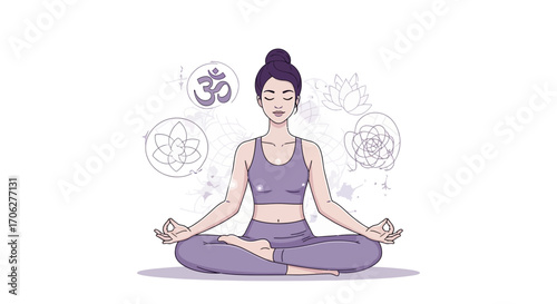Meditative Yoga Pose Depicting Serenity: Female Practitioner in Focused Lotus Position