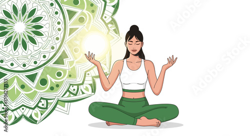 Meditative Woman with Mandala and Energy: A Calm and Rejuvenating Illustration