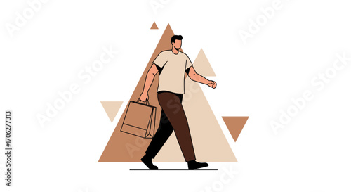 Person Walking With Shopping Bag During Daytime Against Geometric Shapes Background