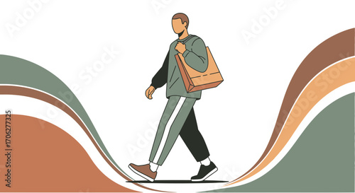 Person Walking While Carrying A Shopping Bag With Modern Minimalist Style Design