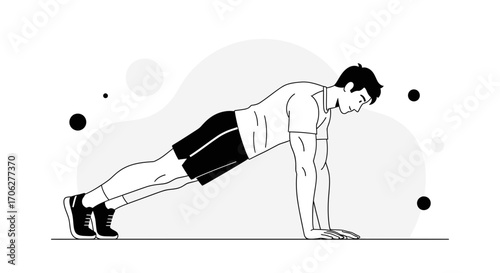Minimalist Illustration of a Man Performing Plank Exercise for Fitness Training