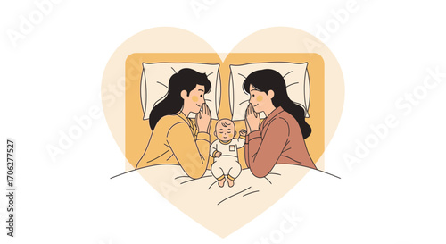 Modern Illustration Of Loving Family With Newborn Celebrating New Life Together