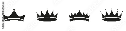 Pixel Art Crown Icon Set. Royalty, Leadership, And Authority Symbol Collection. Regal And Majestic Design Elements. Isolated Vector Illustration