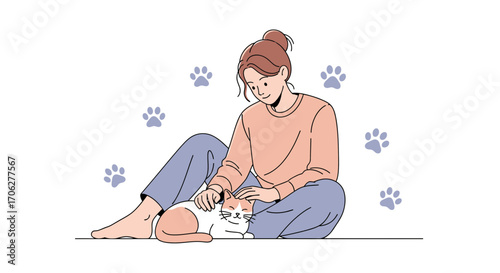 Petting Cat: Woman Cuddles with Beloved Feline, Sharing a Heartwarming Bond Forever