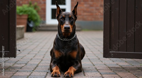 Doberman guarding property