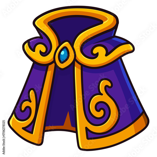Fantasy Magic Cloak Icon – Purple Royal Cape with Golden Ornament and Gemstone