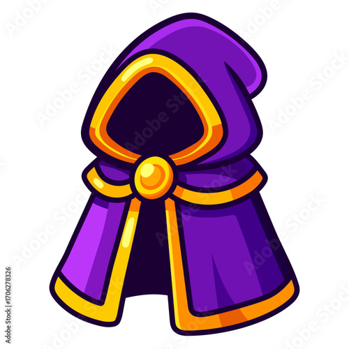 Fantasy Hooded Cloak Icon – Purple Magic Robe with Golden Trim